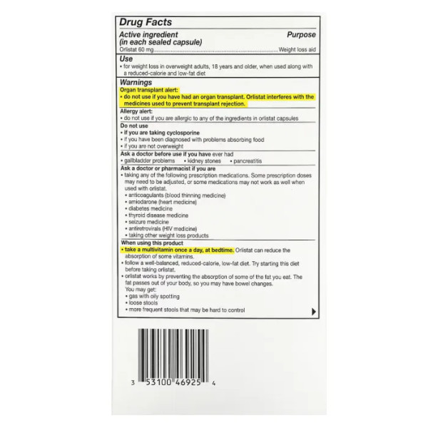 Орлістат, засіб для зниження ваги, Orlistat, Alli, стартовий пакет, 60 мг, 60 капсул