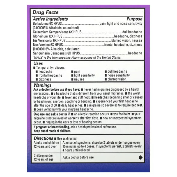Засіб від мігрені, Migraine Relief, Hyland's Naturals, 100 швидкорозчинних таблеток