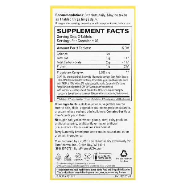 Курамін, Curamin, Terry Naturally, знеболювальне, підвищеної сили, 120 таблеток
