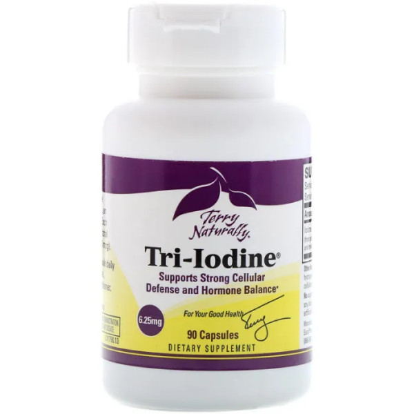 Йод, Tri-Iodine, Terry Naturally, три форми йоду, 6,25 мг, 90 капсул