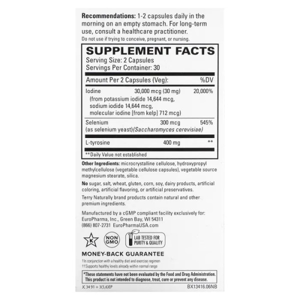 Підтримка щитовидної залози, Thyroid Care Plus, Terry Naturally, з селеном, 60 капсул