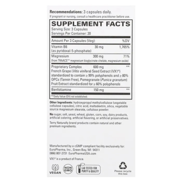 Екстракт виноградних кісточок для серця, Clinical OPC, Terry Naturally, 60 капсул