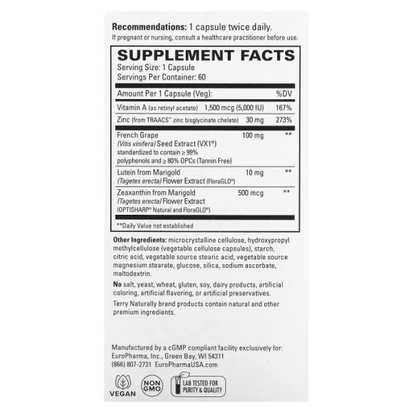 Здоровий нічний зір, Healthy Night Vision, Terry Naturally, 60 капсул