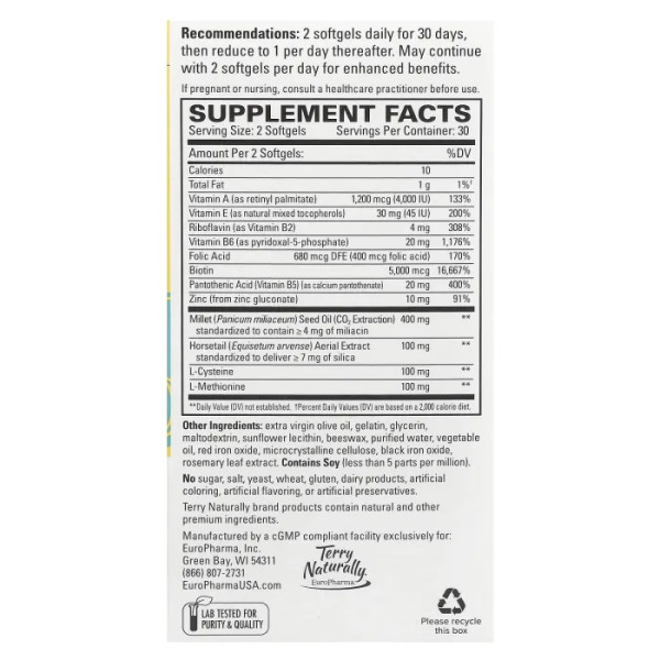 Вітаміни для волосся, Hair Renew Formula, Terry Naturally, формула оновлення, 60 гелевих капсул