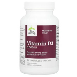 Витамин D3 5000 МЕ, жевательные, вкус ягодный микс, Terry Naturally Vitamin D3, 90 жевательных таблеток