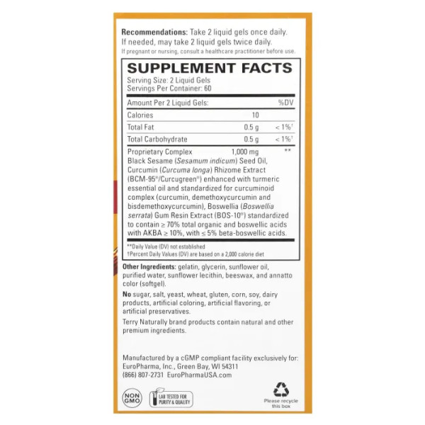 Курамед, CuraMed, Terry Naturally, зниження гострого болю, 375 мг, 120 рідких капсул