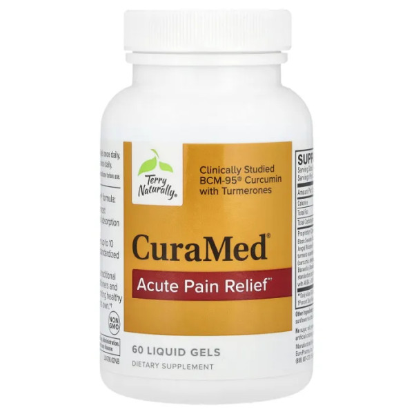 Курамед, CuraMed, Terry Naturally, зниження гострого болю, 375 мг, 60 рідких капсул
