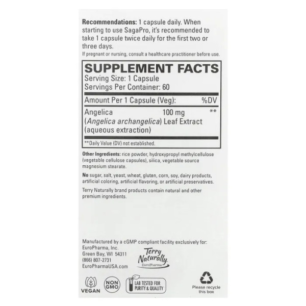 Поддержка мочевого пузыря, SagaPro, Bladder Health, Terry Naturally, для мужчин и женщин, 100 мг, 60 капсул