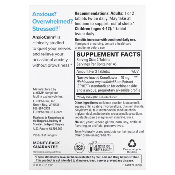 Зниження стресу, AnxioCalm, Terry Naturally, 90 таблеток