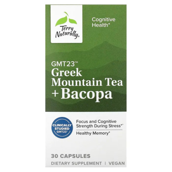 Гірський чай грецький + бакопа, Greek Mountain Tea + Bacopa, Terry Naturally, 30 капсул