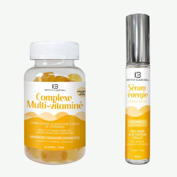 Набір Duo In & Out, Institut Claude Bell, Мультивітаміни + Сироватка для обличчя з вітаміном С, 60 жувальних цукерок + 15 мл