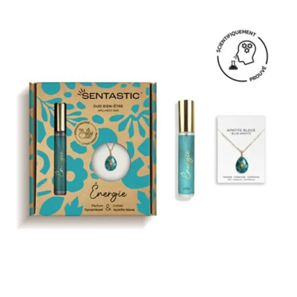 Набір для жінок, енергетичний, Sentastic Eau de Parfum та Natural Stone Well-Being Duo Energie coffret, Institut Claude Bell, в наборі: вода парфумована, 15 мл; ланцюжок з підвіскою з натурального камню