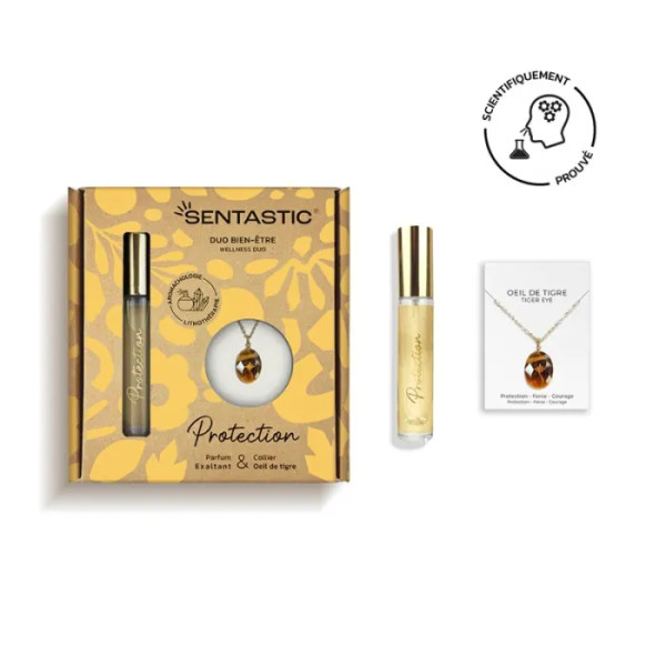 Набір для жінок, захисний, Sentastic Eau de Parfum та Natural Stone Well-Being Duo Protection Set, Institut Claude Bell, у наборі: вода парфумована, 15 мл; ланцюжок з натуральним каменем