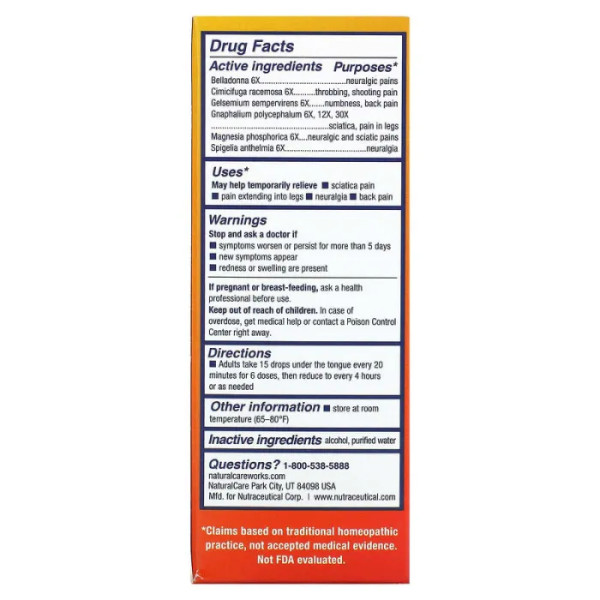 Засіб від ревматизму і болю в спині, ногах (Sciatica Neuralgia), NatraBio, 30 мл.