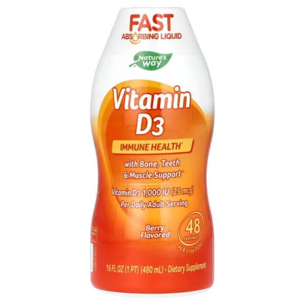 Вітамін D3, Vitamin D3, Nature's Way, ягідний смак, 25 мкг (1000 МО), 480 мл