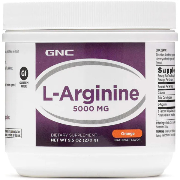 L-Аргінін, L-Arginine, GNC, 5000 мг, смак апельсина, 270 г