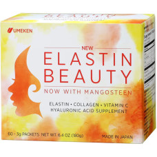 Еластін для шкіри для жінок, Umeken Elastin, з пептидами колагену, гіалуроновою кислотою, вітаміном C та плодами мангостину, 60 пакетів по 3 г