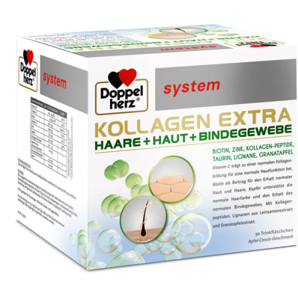 Колаген Екстра, Collagen Extra drinking solution, Doppelherz System, питний комплекс, яблука та чорна смородина, 30 флаконів по 25 мл
