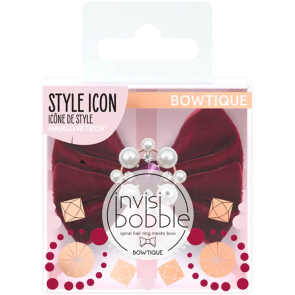 Резинка-браслет для волосся, Bowtique British Royal Take A Bow, Invisibobble, колір марсала з камінням та перлами