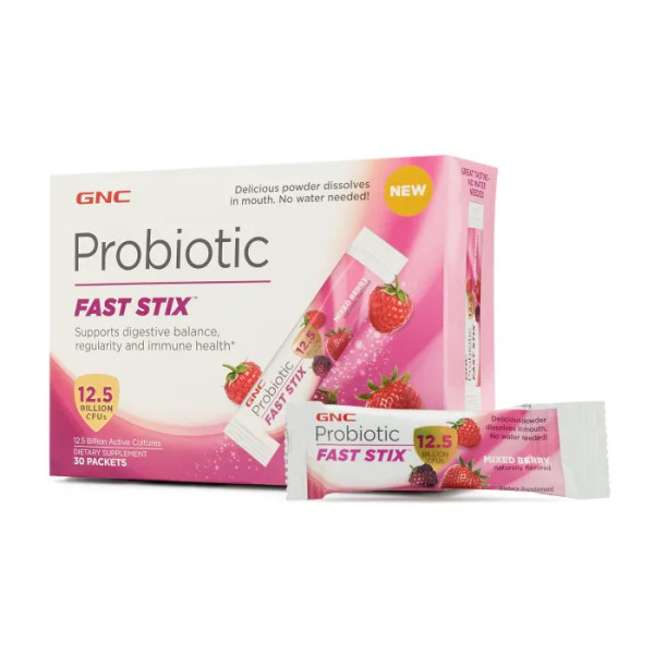 Пробіотик, Probiotic Fast Stix, GNC, 12,5 млрд. КУО, ягідний мікс, 30 пакетиків