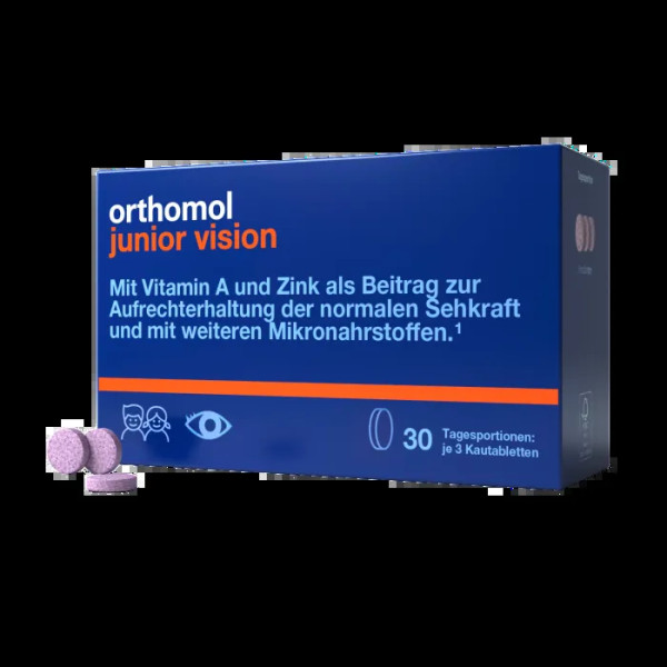 Вітаміни для зору, Junior Vision, Orthomol, для дітей, смак чорниці-персика, 30 жувальних таблеток