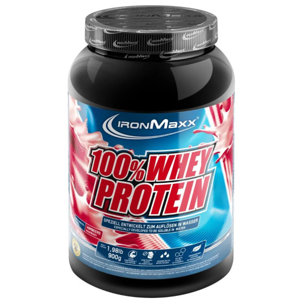 Сироватковий протеїн, 100% Whey Protein, IronMaxx, малина, 900 г