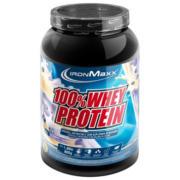 Сироватковий протеїн, 100% Whey Protein, IronMaxx, чорничний чізкейк, 900 г