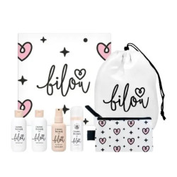 Подарочный набор 4 в 1, Reiseset 4 in 1 Bilou, для волос и тела, карамельный макарон: шампунь + кондиционер + спрей + пенка для душа + косметичка