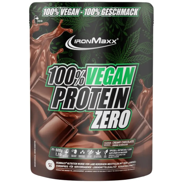 Протеїн рослинний, 100% Vegan Protein Zero, IronMaxx, смак шоколадного крему, 500 г