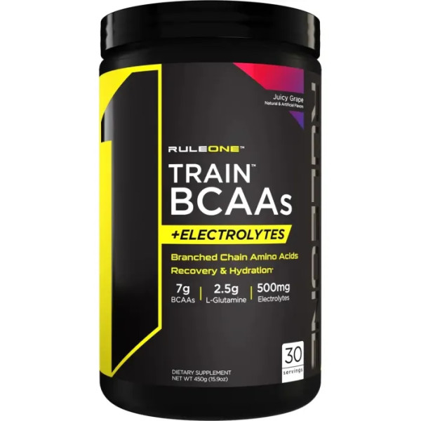 BCAA + електроліти, для інтенсивних тренувань, Train BCAAs + Electrolytes, Rule 1, зі смаком винограду, 450 г