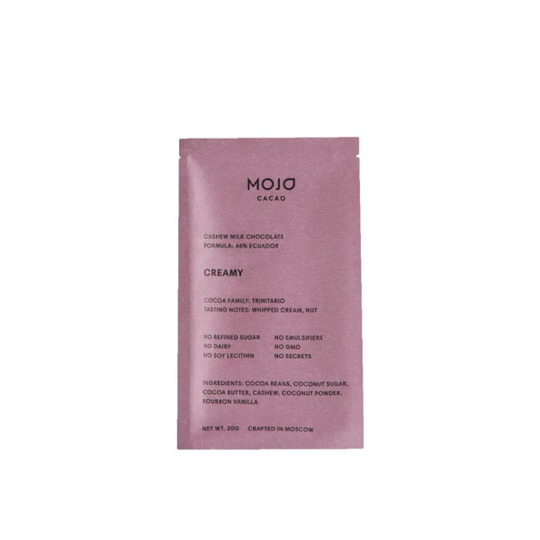 Шоколад молочний з кешью, Milk Chocolate, Mojo Cacao, 46% какао, вершковий, 20 г
