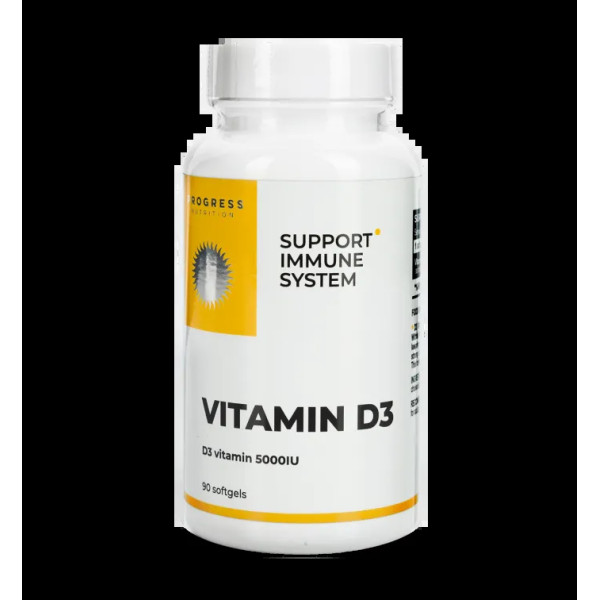 Вітамін D3, Vitamin D3, Progress Nutrition, 5000 МО, 90 гелевих капсул