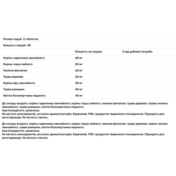 Травлесил, Рослина Карпат, натуральний засіб для покращення травлення, 500 мг, 60 таблеток