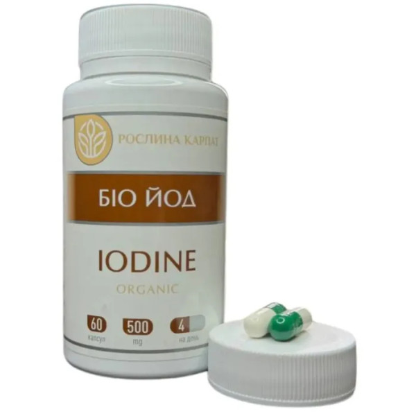 Біо Йод ORGANIC, Рослина Карпат, натуральна підтримка щитовидної залози та здоров'я, 500 мг, 60 капсул