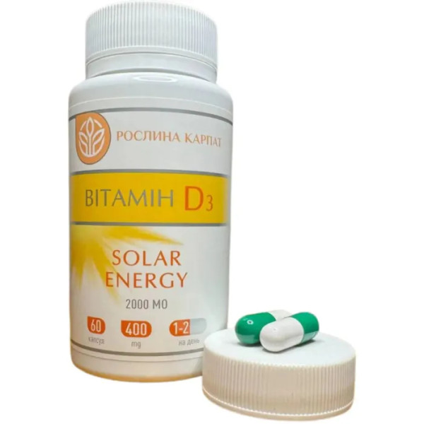 Вітамін D3 Solar Energy, Рослина Карпат, підтримка імунної системи, 400 мг, 60 капсул