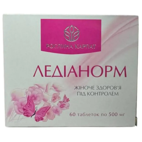 Ледіанорм, Рослина Карпат, натуральний комплекс для жіночої репродуктивної системи та молочних залоз, 500 мг, 60 таблеток