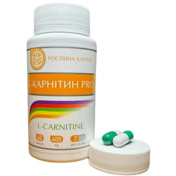 L-Карнітін PRO, Рослина Карпат, природна підтримка обміну речовин - енергія, витривалість та спалювання жиру, 400 мг, 60 капсул