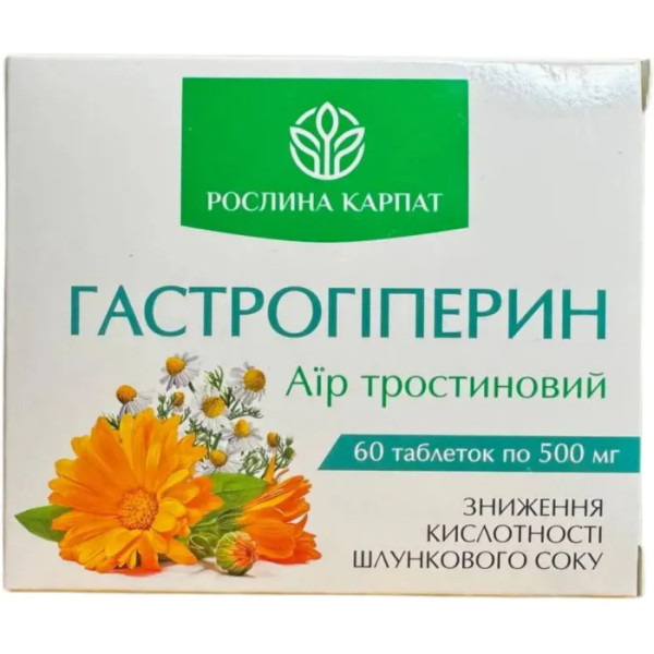Гастрогіперін, Рослина Карпат, комплексний захист для шлунка, кишечника та нормалізації кислотності, 500 мг, 60 таблеток