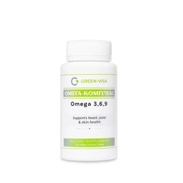 Омега-комплекс, Omega 3, 6, 9, Грінвіт, Green-Visa, 120 гелевих капсул