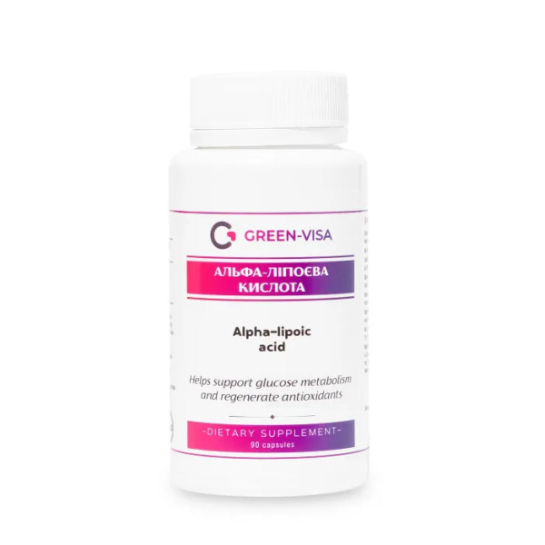 Альфа-ліпоєва кислота, Alpha-Lipoic Acid, Грін-Віза, підтримка метаболізму глюкози та відновлення антиоксидантів, 90 капсул