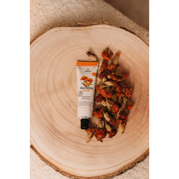 Крем для рук зволожуючий, з чорнобривцями, VESNA, зволожує, має заспокійливий та антибактеріальний ефект, попереджає передчасне старіння, 50 мл.