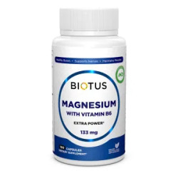 Магний с витамином B6, экстра сильный, Magnesium with Vitamin B6 Biotus, 100 капсул