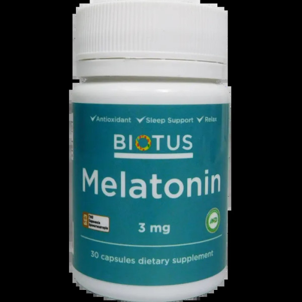 Мелатонін, Melatonin, Biotus, 3 мг, 30 капсул