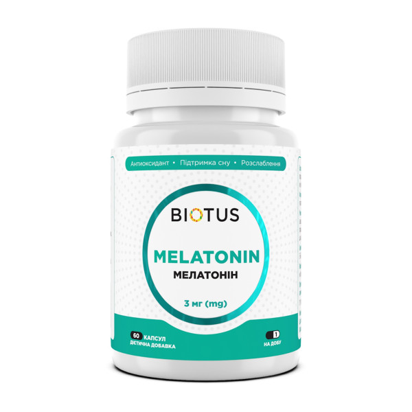 Мелатонін, Melatonin, Biotus, 3 мг, 60 капсул