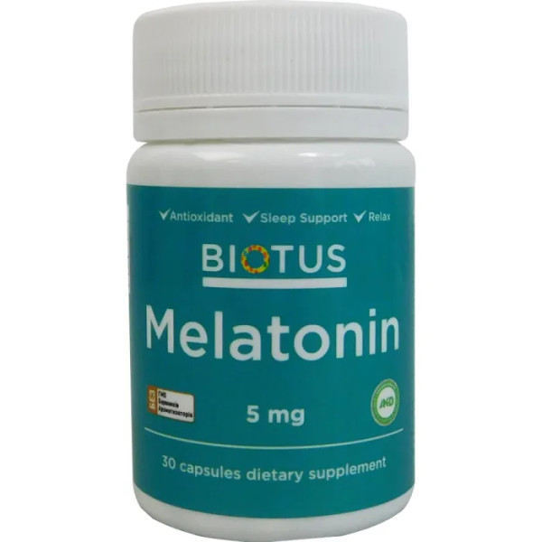 Мелатонін, Melatonin, Biotus, 5 мг, 30 капсул