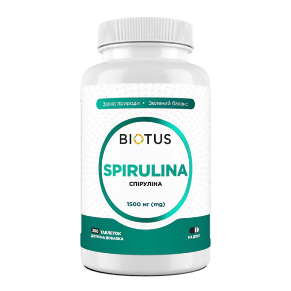Спіруліна, Spirulina, Biotus, 1500 мг, 200 таблеток