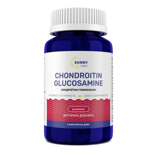 Хондроїтин та глюкозамін, Chondroitin та Glucosamine Powerful, Sunny Caps, 60 капсул