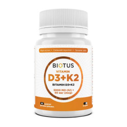 Витамин D3 и K2 5000 МЕ 50 мкг, Biotus Vitamin D3+K2, 60 капсул