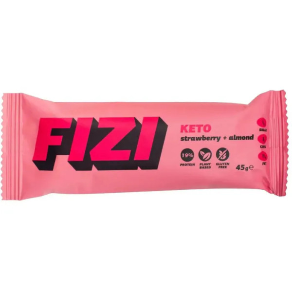 Батончик протеїновий, Кето Strawberry + Almond, Fizi, полуниця та мигдаль, без глазурі, з пребіотиком, веганський, без глютену та цукру, 1 шт (45 г)