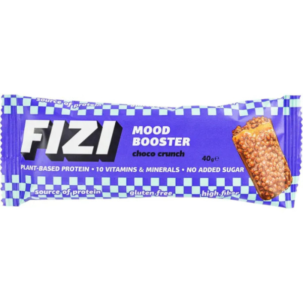 Протеїновий батончик, Mood Booster, Fizi, кранчі, шоколад та карамель, у шоколаді, веганський, без глютена та цукру, 1 шт (40 г)